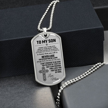 To My Son Dogtag Necklace (Love Mom) - Surgical Steel Dogtag Gift for Son