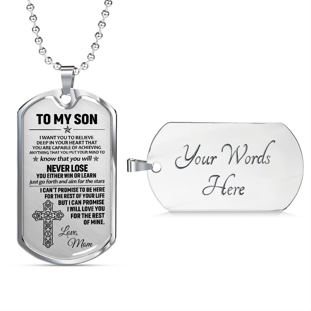 To My Son Dogtag Necklace (Love Mom) - Surgical Steel Dogtag Gift for Son