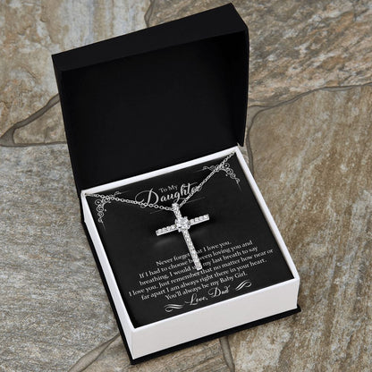To My Daughter CZ Cross Necklace - 14k White Gold