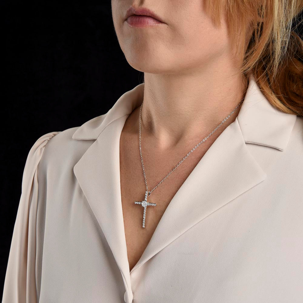 To My Granddaughter - Squeezed This Tight - Grace White Gold Cross Necklace
