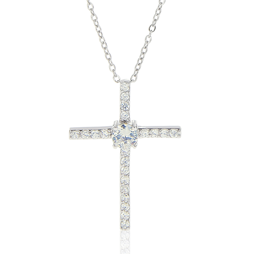 To My Granddaughter - Squeezed This Tight - Grace White Gold Cross Necklace