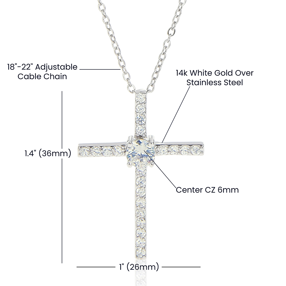 To My Granddaughter - Squeezed This Tight (Sunflower) - Grace White Gold Cross Necklace