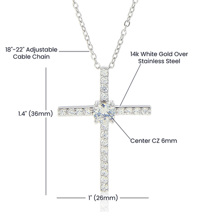 To My Granddaughter - Squeezed This Tight (Sunflower) - Grace White Gold Cross Necklace