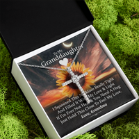 To My Granddaughter - Squeezed This Tight (Sunset) - Grace White Gold Cross Necklace