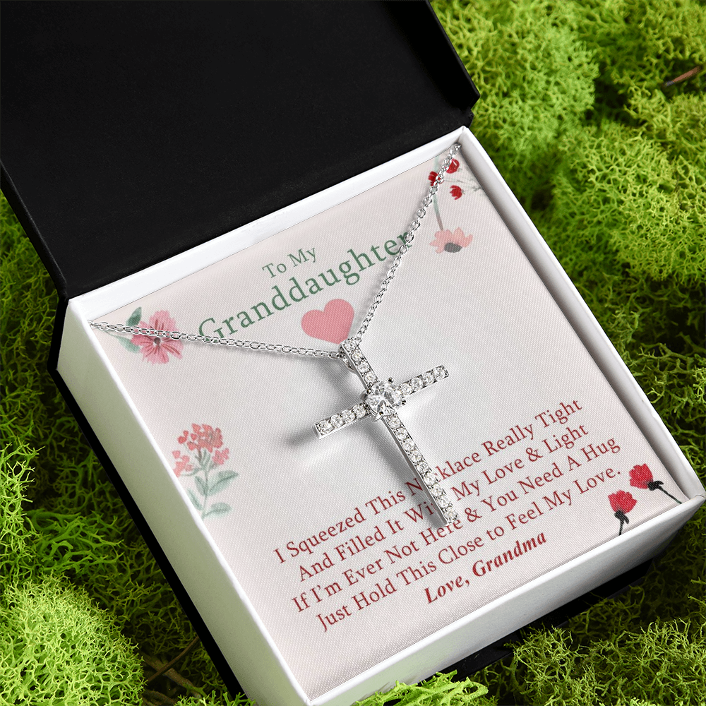 To My Granddaughter - Squeezed This Tight (Flowers) - Grace White Gold Cross Necklace