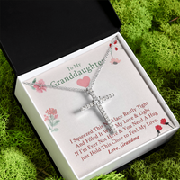 To My Granddaughter - Squeezed This Tight (Flowers) - Grace White Gold Cross Necklace