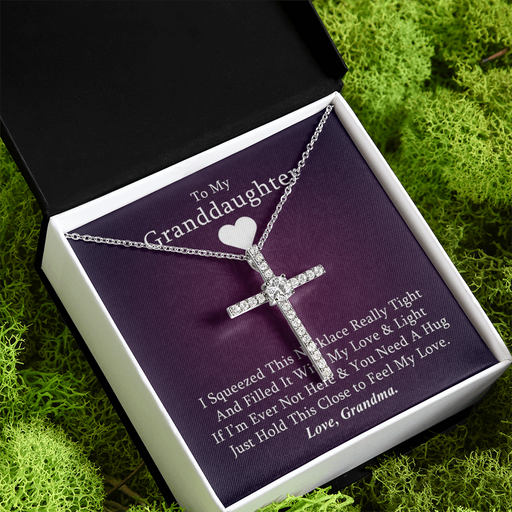 To My Granddaughter - Squeezed This Tight (Purple) - Grace White Gold Cross Necklace Standard Box