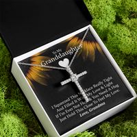 To My Granddaughter - Squeezed This Tight (Sunflower) - Grace White Gold Cross Necklace