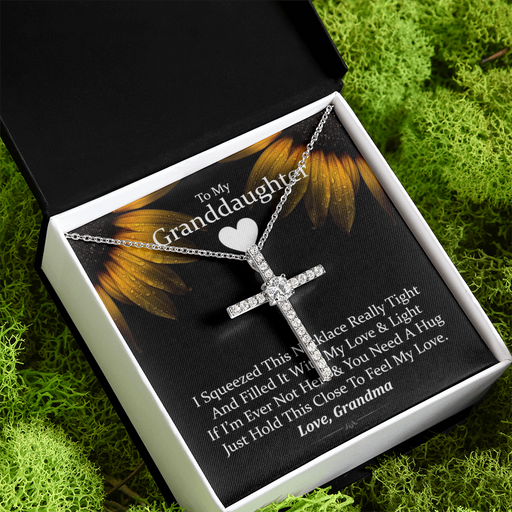 To My Granddaughter - Squeezed This Tight (Sunflower) - Grace White Gold Cross Necklace Standard Box