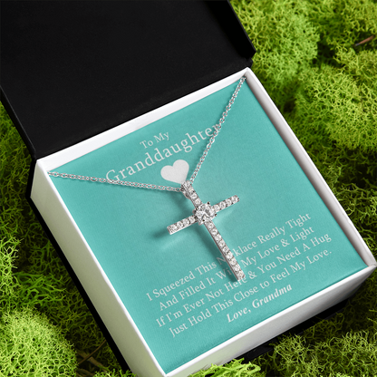 To My Granddaughter - Squeezed This Tight - Grace White Gold Cross Necklace