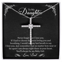 To My Daughter CZ Cross Necklace - 14k White Gold