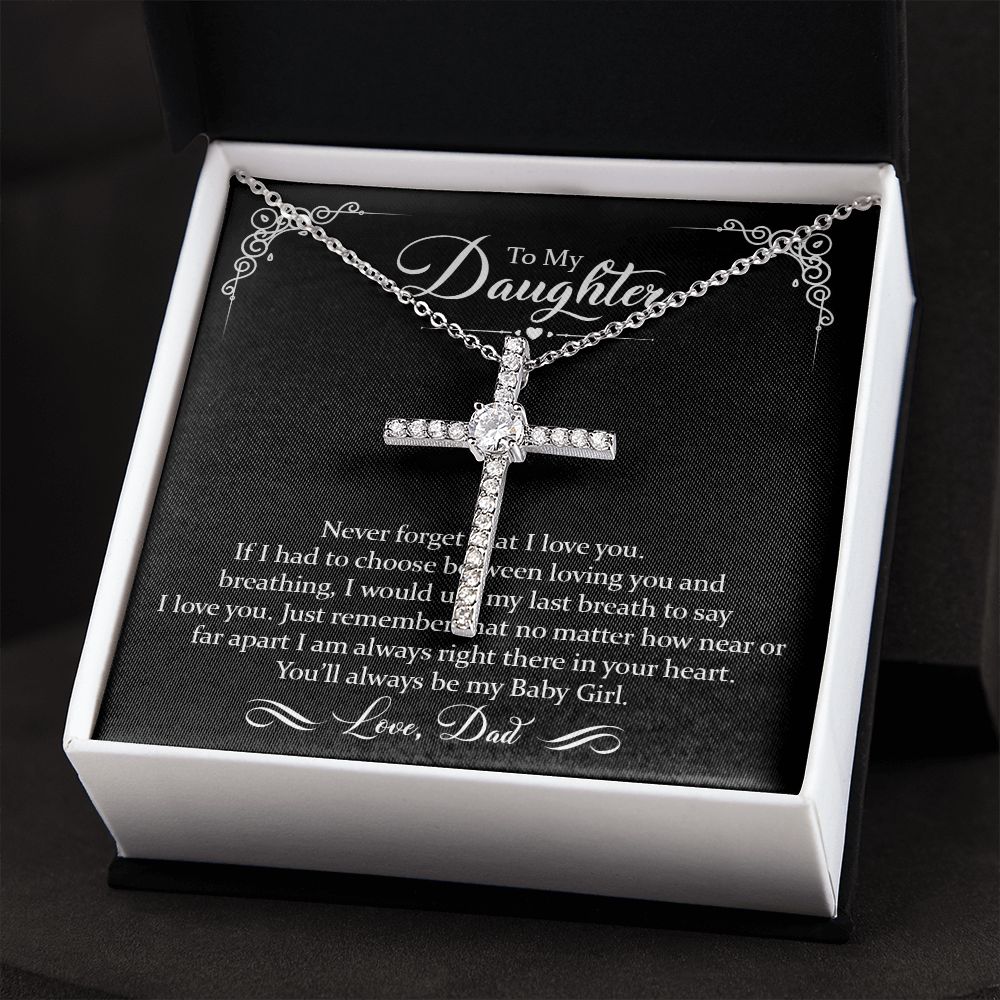 To My Daughter CZ Cross Necklace - 14k White Gold