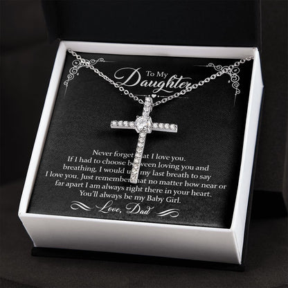 To My Daughter CZ Cross Necklace - 14k White Gold