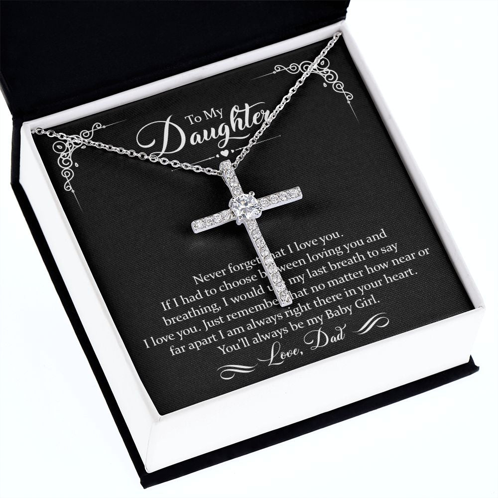 To My Daughter CZ Cross Necklace - 14k White Gold