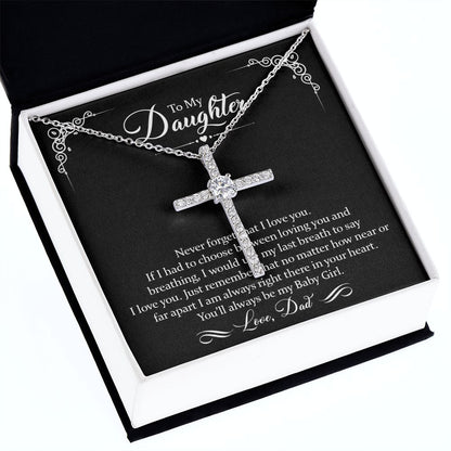 To My Daughter CZ Cross Necklace - 14k White Gold