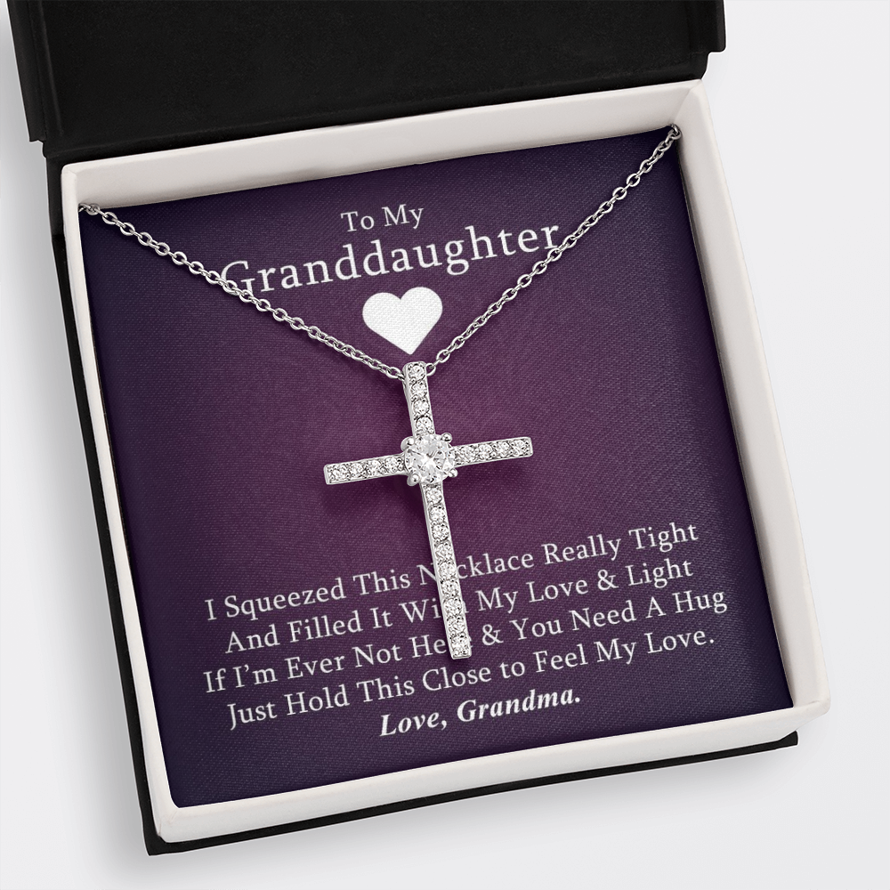 To My Granddaughter - Squeezed This Tight (Purple) - Grace White Gold Cross Necklace