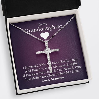 To My Granddaughter - Squeezed This Tight (Purple) - Grace White Gold Cross Necklace