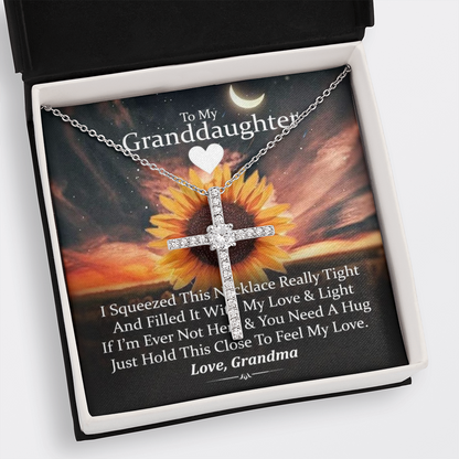 To My Granddaughter - Squeezed This Tight (Sunset) - Grace White Gold Cross Necklace