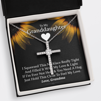 To My Granddaughter - Squeezed This Tight (Sunflower) - Grace White Gold Cross Necklace
