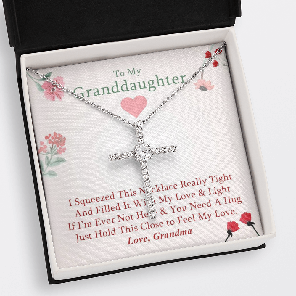 To My Granddaughter - Squeezed This Tight (Flowers) - Grace White Gold Cross Necklace