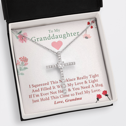 To My Granddaughter - Squeezed This Tight (Flowers) - Grace White Gold Cross Necklace