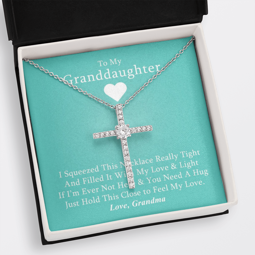 To My Granddaughter - Squeezed This Tight - Grace White Gold Cross Necklace