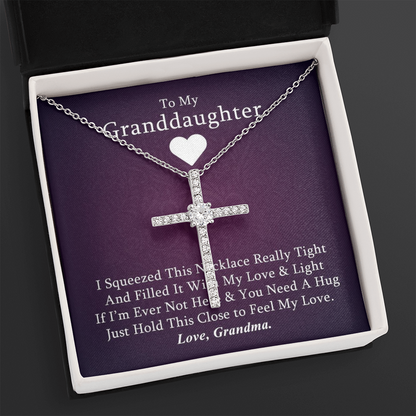To My Granddaughter - Squeezed This Tight (Purple) - Grace White Gold Cross Necklace