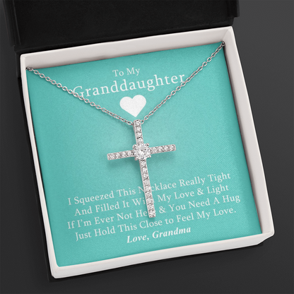 To My Granddaughter - Squeezed This Tight - Grace White Gold Cross Necklace