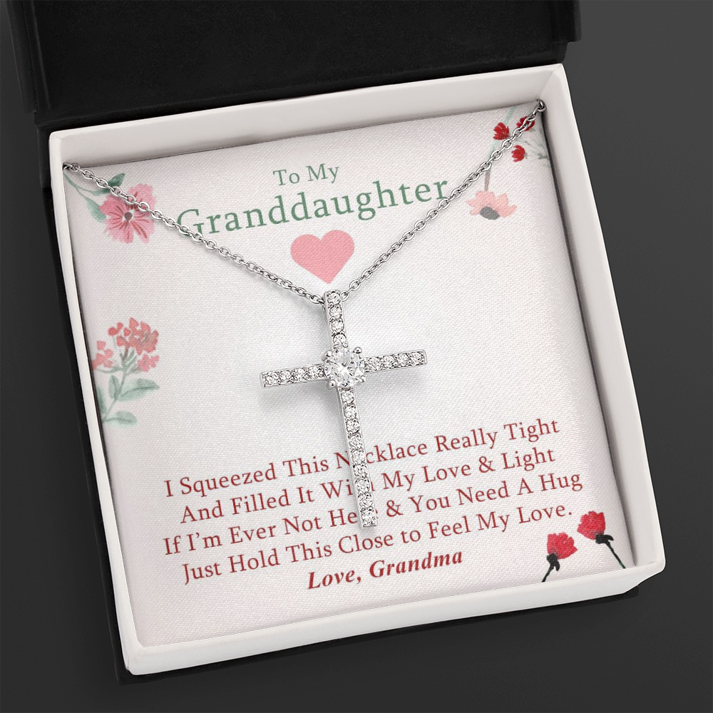 To My Granddaughter - Squeezed This Tight (Flowers) - Grace White Gold Cross Necklace