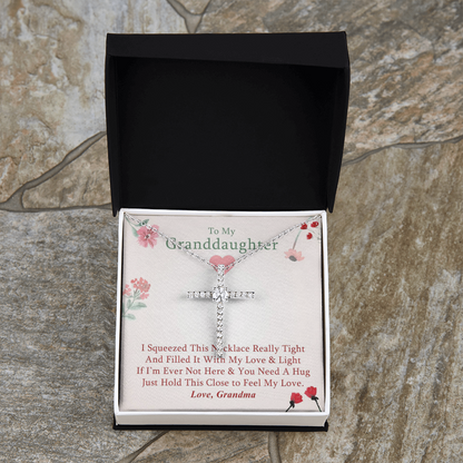 To My Granddaughter - Squeezed This Tight (Flowers) - Grace White Gold Cross Necklace