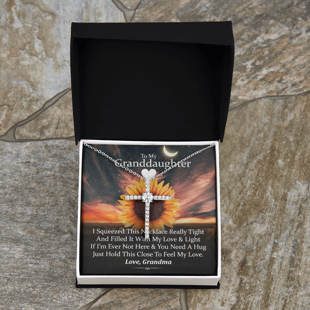 To My Granddaughter - Squeezed This Tight (Sunset) - Grace White Gold Cross Necklace