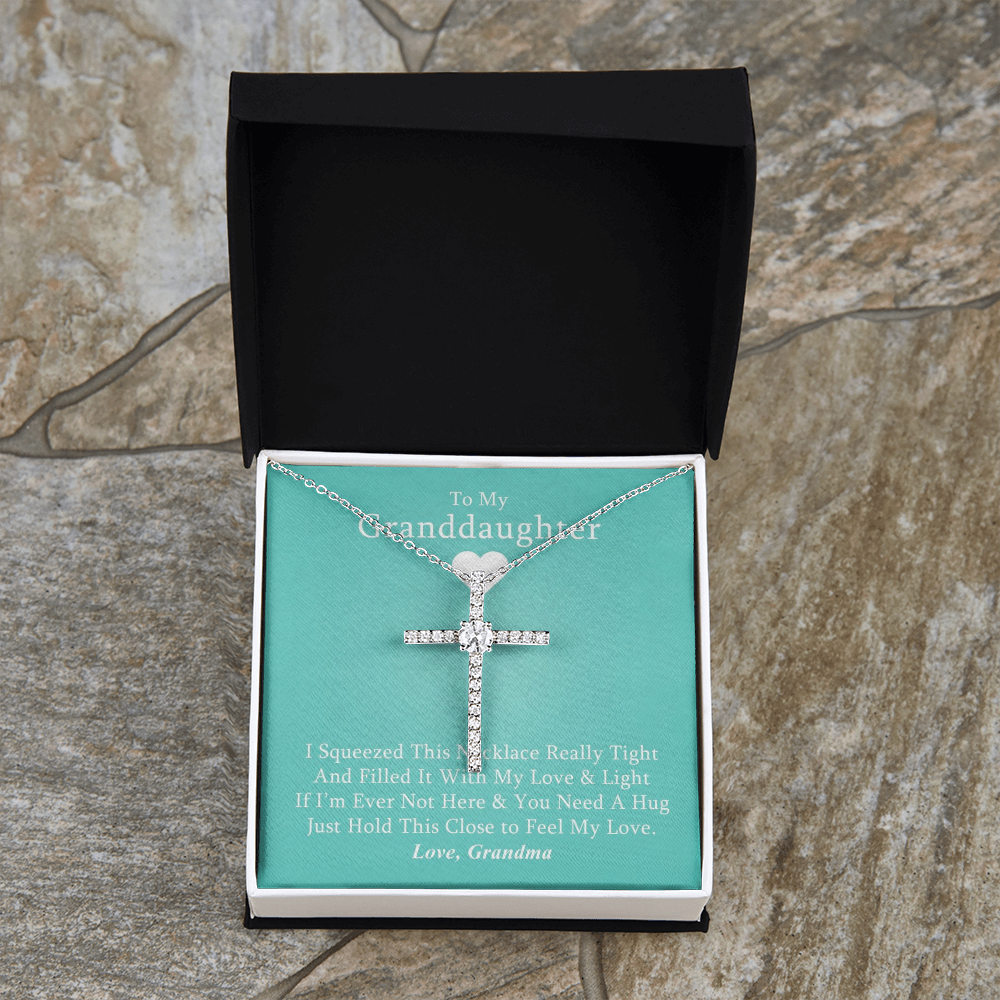 To My Granddaughter - Squeezed This Tight - Grace White Gold Cross Necklace