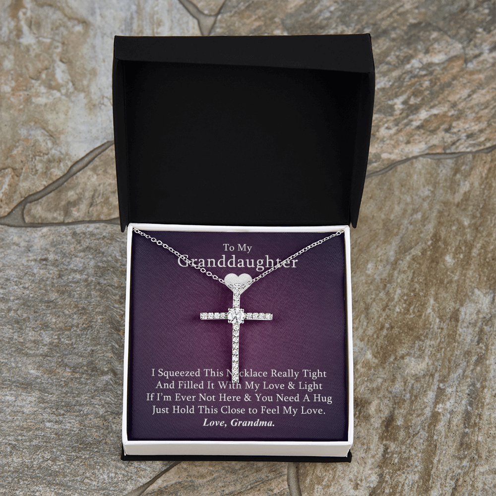 To My Granddaughter - Squeezed This Tight (Purple) - Grace White Gold Cross Necklace