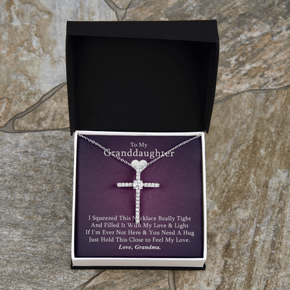 To My Granddaughter - Squeezed This Tight (Purple) - Grace White Gold Cross Necklace
