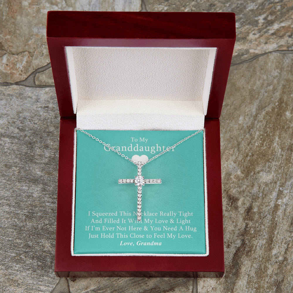 To My Granddaughter - Squeezed This Tight - Grace White Gold Cross Necklace