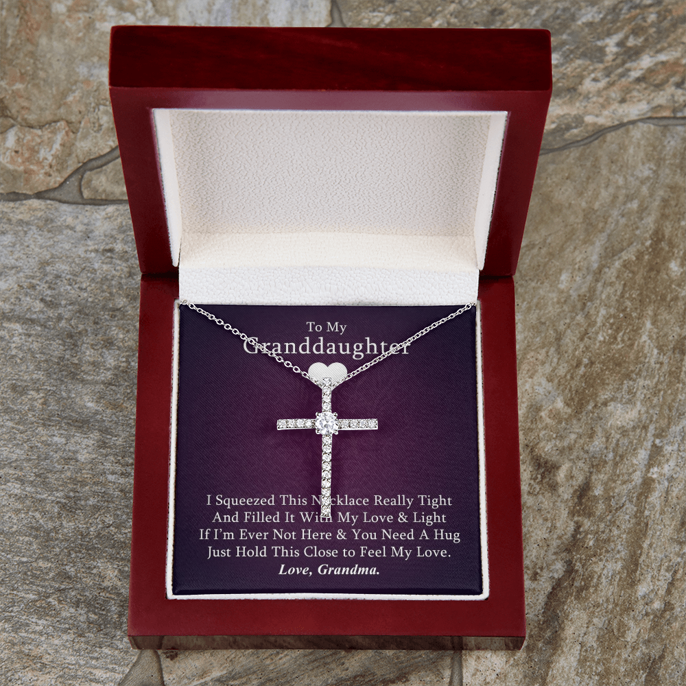 To My Granddaughter - Squeezed This Tight (Purple) - Grace White Gold Cross Necklace