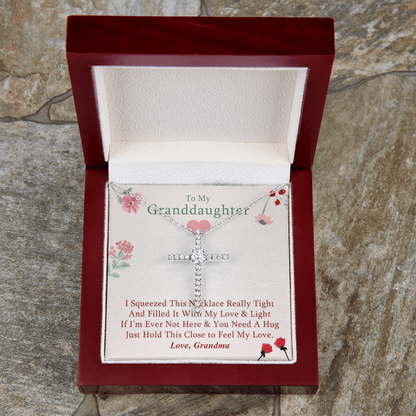 To My Granddaughter - Squeezed This Tight (Flowers) - Grace White Gold Cross Necklace