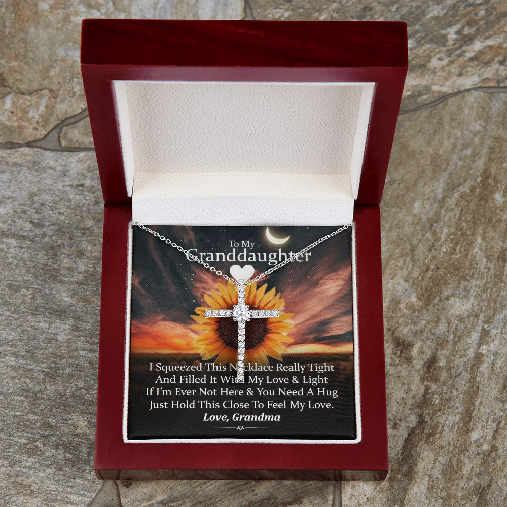 To My Granddaughter - Squeezed This Tight (Sunset) - Grace White Gold Cross Necklace