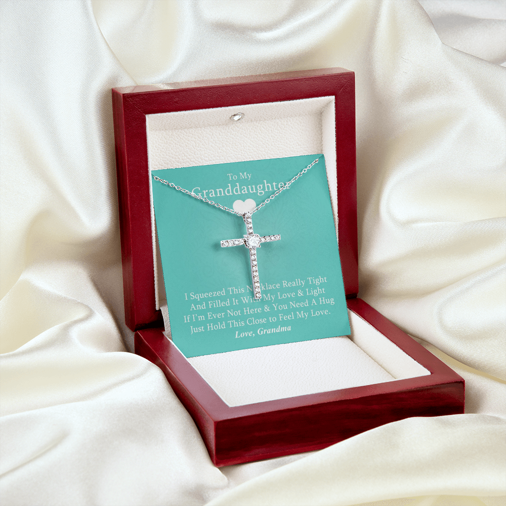 To My Granddaughter - Squeezed This Tight - Grace White Gold Cross Necklace