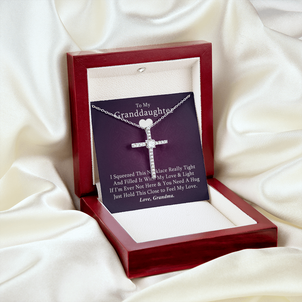 To My Granddaughter - Squeezed This Tight (Purple) - Grace White Gold Cross Necklace