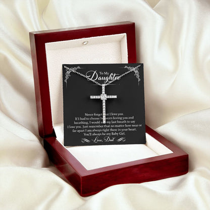 To My Daughter CZ Cross Necklace - 14k White Gold
