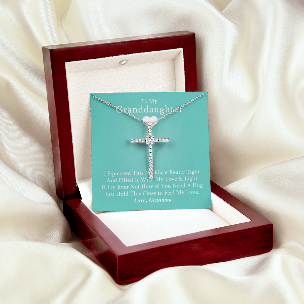 To My Granddaughter - Squeezed This Tight - Grace White Gold Cross Necklace