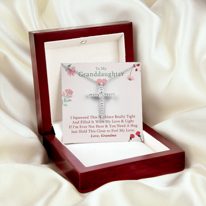 To My Granddaughter - Squeezed This Tight (Flowers) - Grace White Gold Cross Necklace