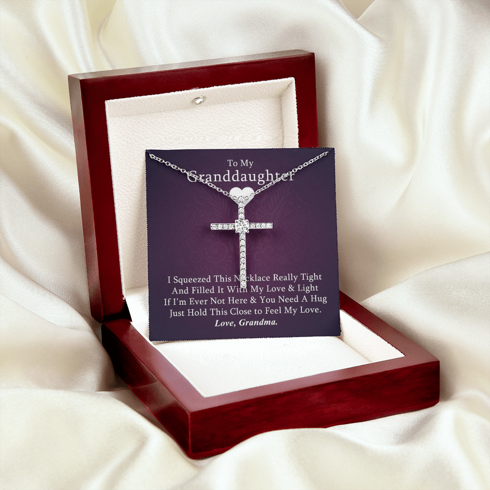 To My Granddaughter - Squeezed This Tight (Purple) - Grace White Gold Cross Necklace