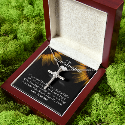 To My Granddaughter - Squeezed This Tight (Sunflower) - Grace White Gold Cross Necklace