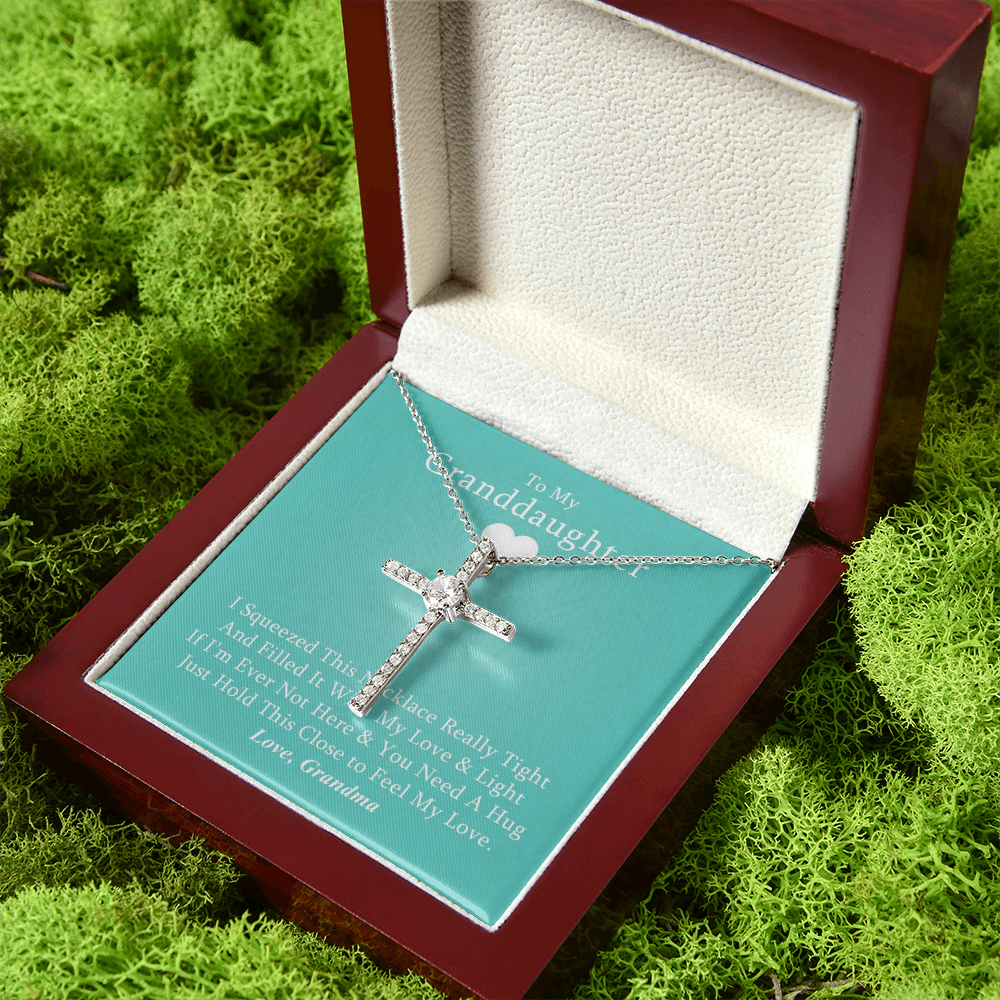 To My Granddaughter - Squeezed This Tight - Grace White Gold Cross Necklace