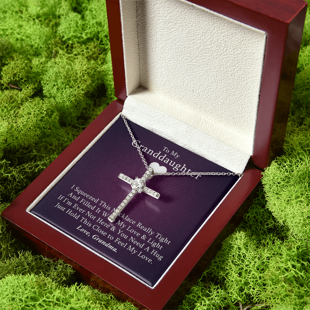 To My Granddaughter - Squeezed This Tight (Purple) - Grace White Gold Cross Necklace
