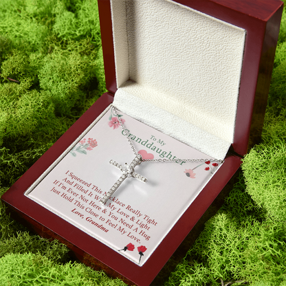 To My Granddaughter - Squeezed This Tight (Flowers) - Grace White Gold Cross Necklace