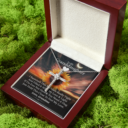 To My Granddaughter - Squeezed This Tight (Sunset) - Grace White Gold Cross Necklace