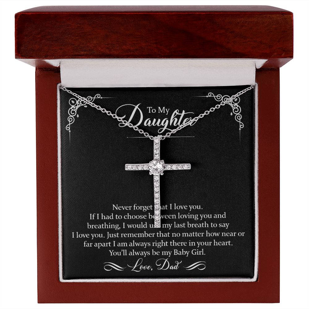 To My Daughter CZ Cross Necklace - 14k White Gold